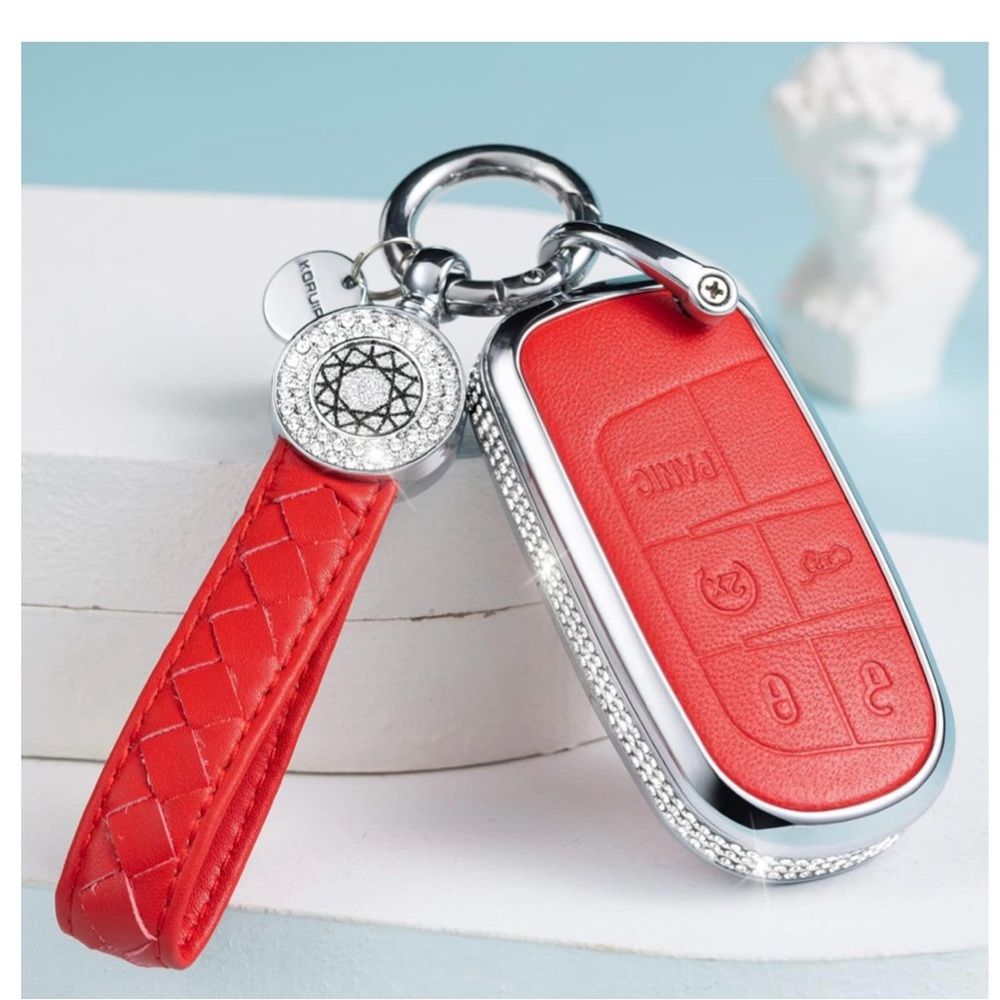 Jeep Luxury Red Key Fob Cover with Strap